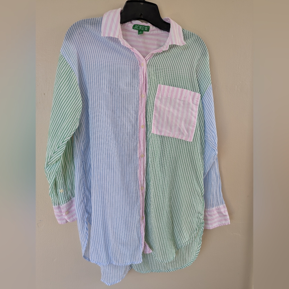 J. Crew Button-up Cotton Voile Beach Shirt, Cocktail Stripe/Multicolor (SIZE XS)